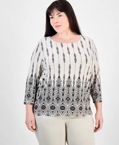 Jm Collection Plus Size Printed Jacquard Scoop-neck Top, Exclusively At Macy's In Stonewall
