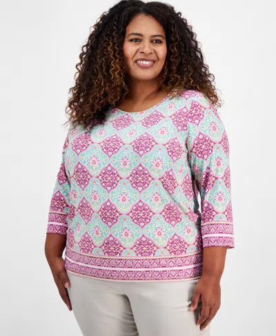 Jm Collection Plus Size Printed Jacquard Top, Exclusively At Macy's In Petunia Pink