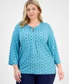Jm Collection Petite Geometric Print 3/4-sleeve Blouse, Exclusively At Macy's In Multi