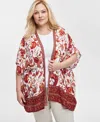 Jm Collection Plus Size Printed Open-front Kimono Top, Created For Macy's In Crema Combo