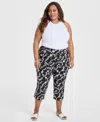 Jm Collection Plus Size Printed Rivet Capri Pants, Exclusively At Macy's In Deep Black