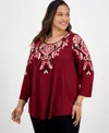 Jm Collection Plus Size Printed Scoop-neck 3/4-sleeve Top, Exclusively At Macy's