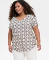 Jm Collection Plus Size Printed Scoop-neck Top, Exclusively At Macy's In Deep Black