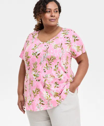JM COLLECTION PLUS SIZE PRINTED SCOOP-NECK TOP, EXCLUSIVELY AT MACY'S