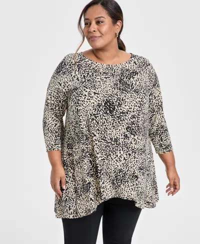 JM COLLECTION PLUS SIZE PRINTED SCOOP-NECK TUNIC, EXCLUSIVELY AT MACY'S