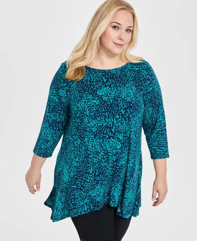 Jm Collection Plus Size Printed Scoop-neck Tunic, Exclusively At Macy's In Intrepid Blue