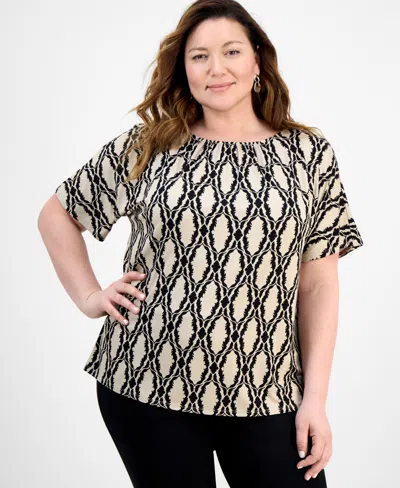 Jm Collection Plus Size Printed Shirred Tee, Exclusively At Macy's