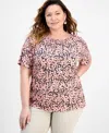 Jm Collection Plus Size Printed Shirred Tee, Exclusively At Macy's