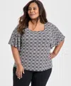 Jm Collection Plus Size Printed Square-neck Short-sleeve Top, Exclusively At Macy's In Deep Black Combo