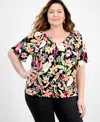 Jm Collection Plus Size Printed Tie Split Neck Top, Exclusively At Macy's In Multi
