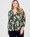 Jm Collection Plus Size Printed V-neck Jacquard Top, Macy's Exclusive In Multi