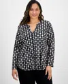 Jm Collection Plus Size Printed V-neck Long-sleeve Top In Multi