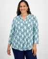 Jm Collection Plus Size Printed V-neck Top, Exclusive At Macy's In Multi