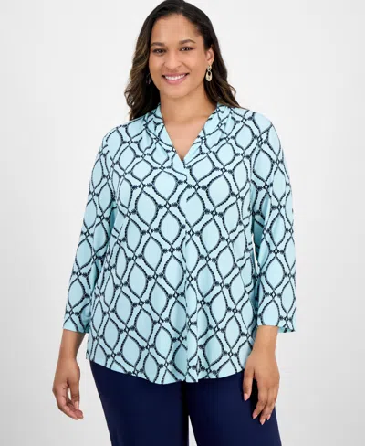 Jm Collection Plus Size Printed V-neck Top, Exclusive At Macy's In Multi