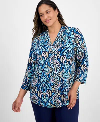 Jm Collection Plus Size Printed V-neck Top, Macy's Exclusive In Multi