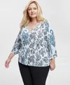 Jm Collection Plus Size Rhinestone-trim Printed Top, Exclusively At Macy's In Winter Miist