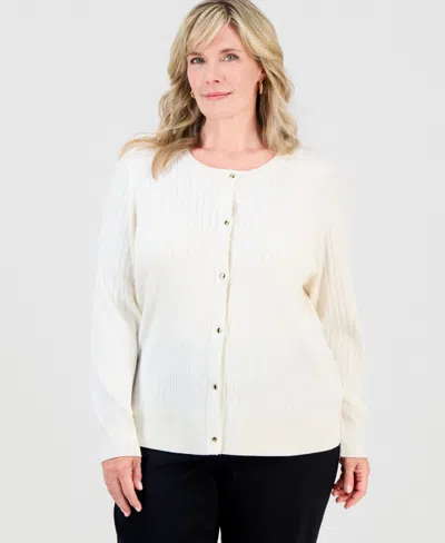 Jm Collection Plus Size Ribbed Scoop-neck Cardigan, Macy's Exclusive In White