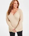 Jm Collection Plus Size Ribbed V-neck Sweater, Created For Macy's In Coffee Cake
