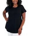 JM COLLECTION PLUS SIZE SATIN TRIM NECK SHORT-SLEEVE TOP, CREATED FOR MACY'S