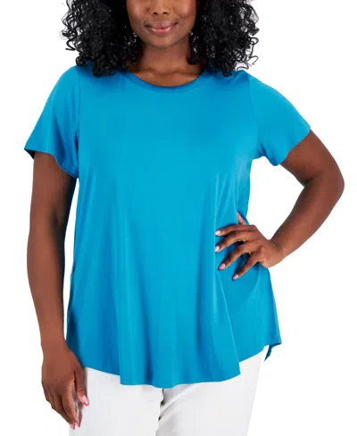 Jm Collection Plus Size Satin Trim Neck Short-sleeve Top, Created For Macy's In Seafrost
