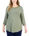 JM COLLECTION PLUS SIZE SATIN-TRIM TOP, CREATED FOR MACY'S