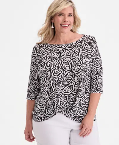 Jm Collection Womens Printed Boat Neck Twist Front Top Macys Exclusive In White