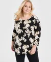 Jm Collection Plus Size Scoop-neck 3/4-sleeve Top, Exclusively At Macy's In Deep Black