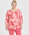 Jm Collection Plus Size Scoop-neck 3/4-sleeve Top, Exclusively At Macy's In Pink Crystal