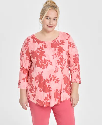 Jm Collection Plus Size Scoop-neck 3/4-sleeve Top, Exclusively At Macy's In Pink Crystal
