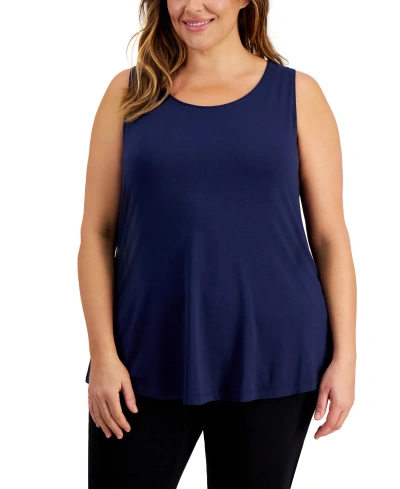 Jm Collection Plus Size Scoop-neck Sleeveless Top, Created For Macy's In Intrepid Blue