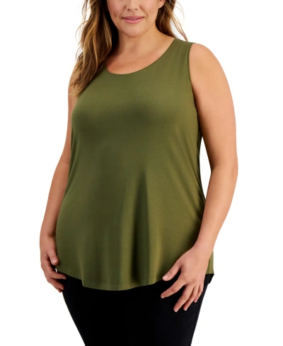 Jm Collection Plus Size Scoop-neck Sleeveless Top, Created For Macy's In New Avocado