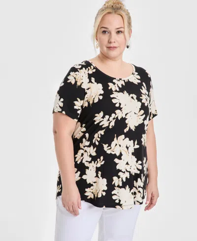Jm Collection Plus Size Scoop-neck Short-sleeve Top, Exclusively At Macy's In Deep Black