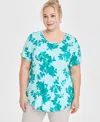 Jm Collection Plus Size Scoop-neck Short-sleeve Top, Exclusively At Macy's In Neo Jade Combo