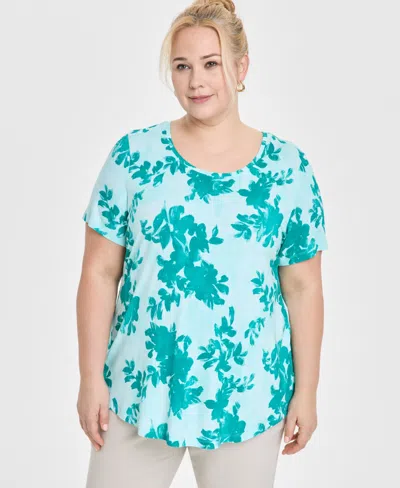 Jm Collection Plus Size Scoop-neck Short-sleeve Top, Exclusively At Macy's In Neo Jade Combo