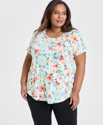 Jm Collection Plus Size Scoop-neck Short-sleeve Top, Exclusively At Macy's In Neo Natural