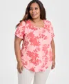 Jm Collection Plus Size Scoop-neck Short-sleeve Top, Exclusively At Macy's In Pink Crystal