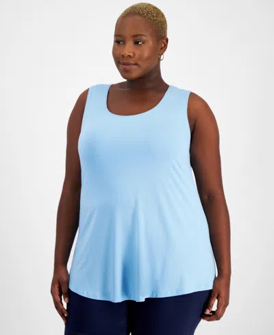 Jm Collection Plus Size Scoop-neck Sleeveless Top, Created For Macy's In Icicle Blue