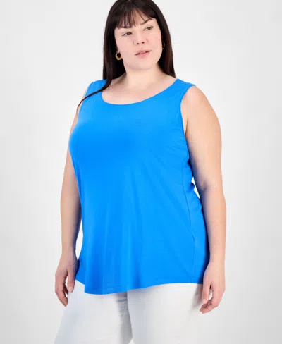 Jm Collection Plus Size Scoop-neck Sleeveless Top, Exclusively At Macy's In Spa Blue