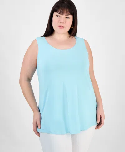 Jm Collection Plus Size Scoop-neck Sleeveless Top, Exclusively At Macy's In Teal Spark