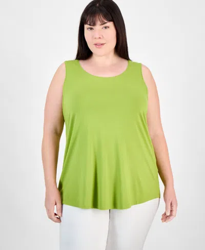 Jm Collection Plus Size Scoop-neck Sleeveless Top, Exclusively At Macy's In Palm Frond
