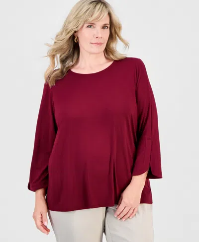 Jm Collection Plus Size Scoop-neck 3/4-sleeve Top, Macy's Exclusive In Cherry Pie