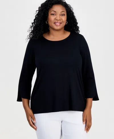 Jm Collection Plus Size Scoop-neck 3/4-sleeve Top, Macy's Exclusive In Deep Black