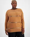 Jm Collection Plus Size Sequin-stripe Boat-neck Sweater, Created For Macy's In Canyon Trail