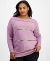 Jm Collection Plus Size Sequin-stripe Boat-neck Sweater, Created For Macy's In Sweet Lavender
