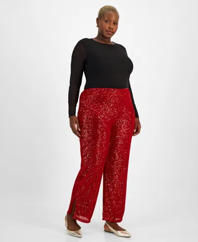 Jm Collection Plus Size Sequin Wide-leg Split-hem Pants, Created For Macy's In Glamorous