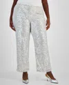 Jm Collection Plus Size Sequin Wide-leg Split-hem Pants, Created For Macy's In Neo Natural