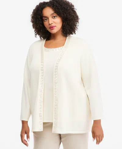 Jm Collection Plus Size Sequin-embellished Open Front Cardigan, Macy's Exclusive In White