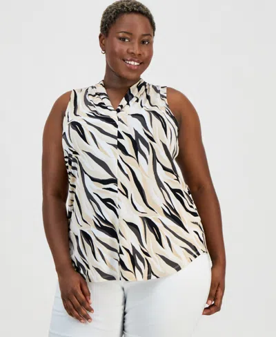 Jm Collection Plus Size Serena Stripe V-neck Top, Macy's Exclusive In White