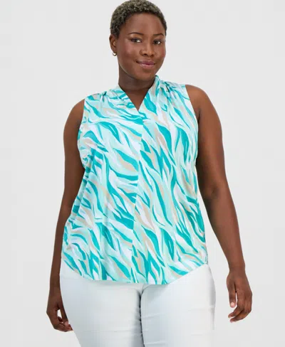 Jm Collection Plus Size Serena Stripe V-neck Top, Macy's Exclusive In White