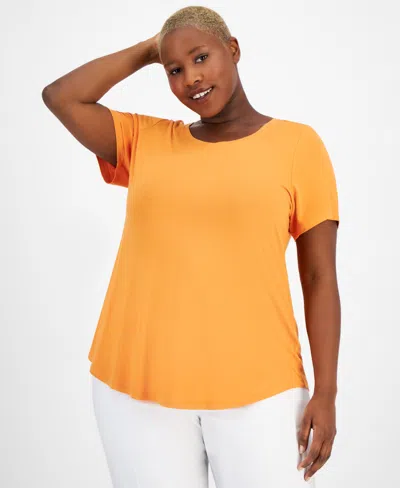 Jm Collection Plus Size Short-sleeve Top, Created For Macy's In Sante Fe Sunset